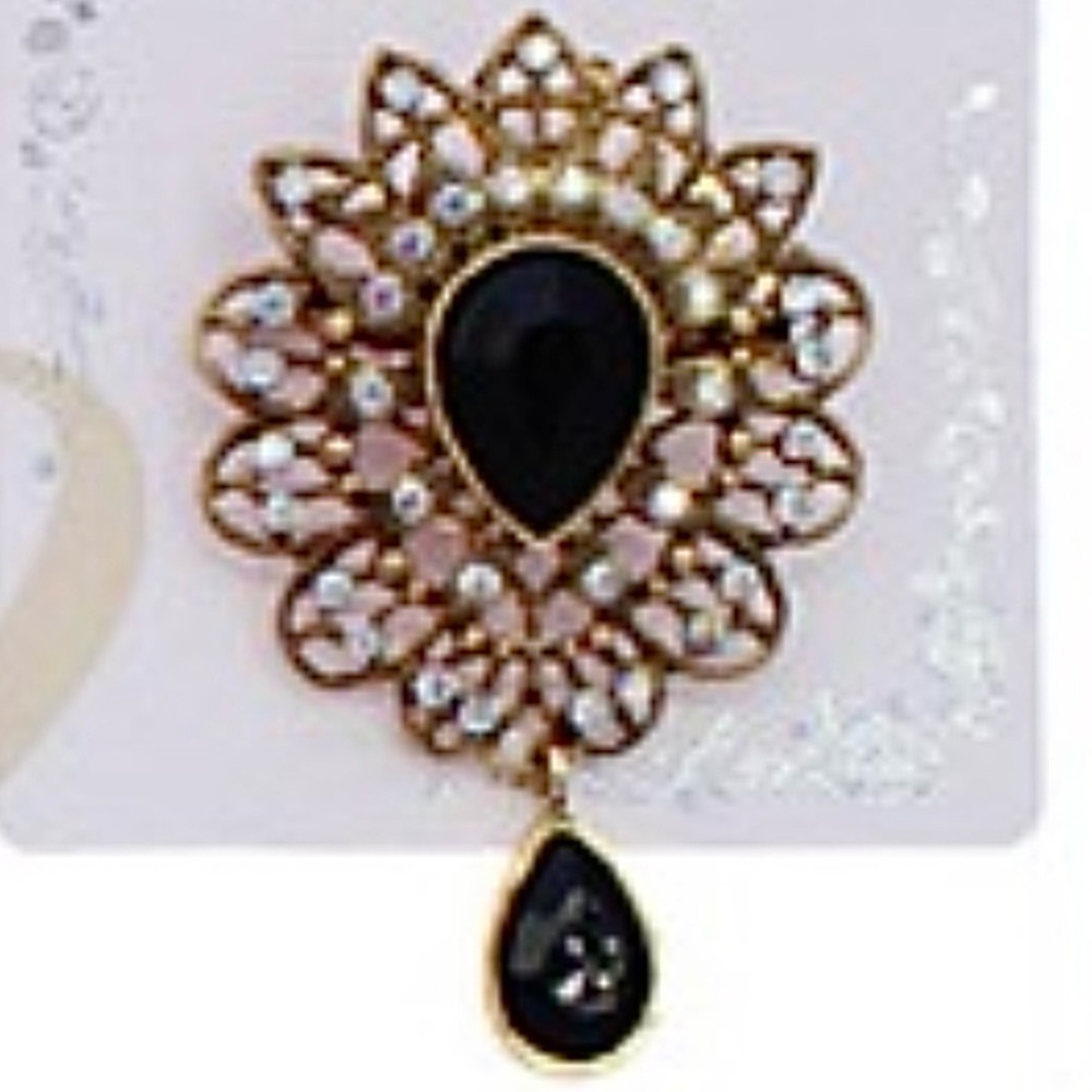 💖 Victorian style Black Crystal Pin Brooch NEW